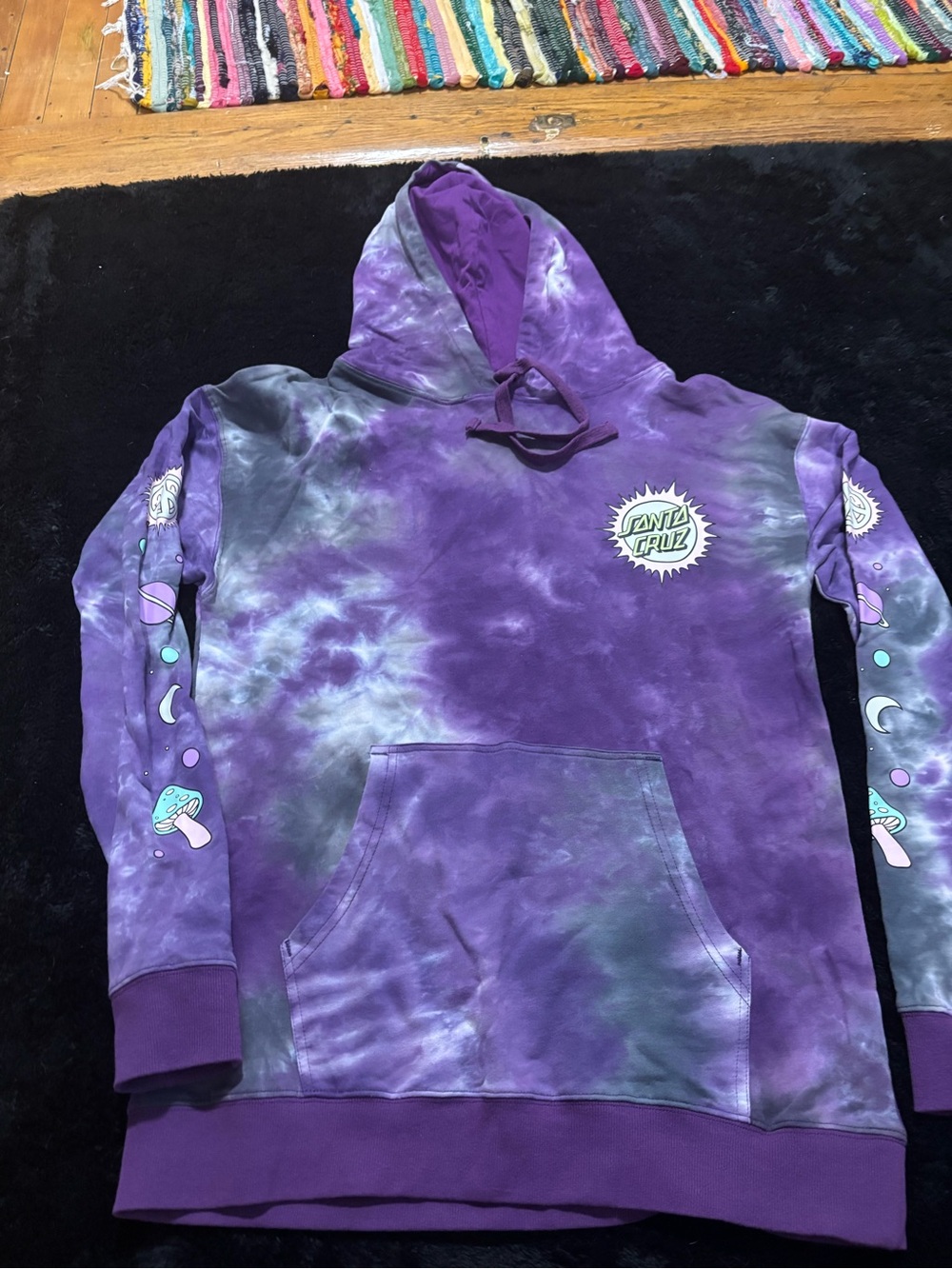 Santa Cruz Purple Tie-Dye Pullover Hoodie with Logo Tag